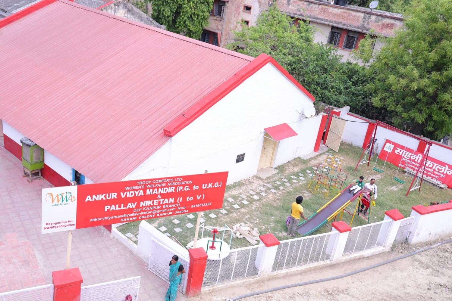 Aerial view of the playground with the slide