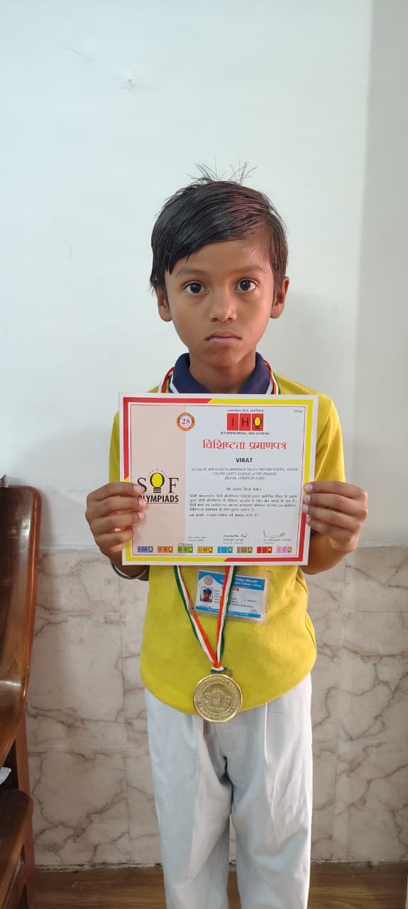 Virat with their SOF Olympiad medal and certificate